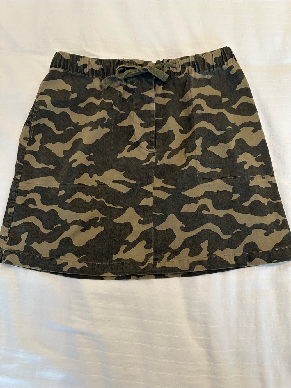 Kersh Olive and Black Camo Drawstring Mini Skirt